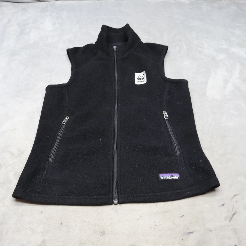Patagonia Synchilla Vest Women Small Black Fleece  Full Zip Collectible LOGO VTG
